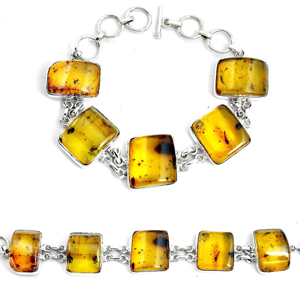 57.58cts natural green amber from colombia 925 silver tennis bracelet p46012