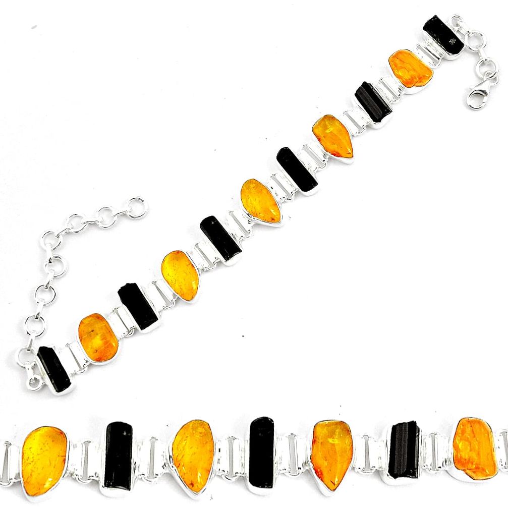 37.88cts natural green amber from colombia fancy 925 silver bracelet p35638