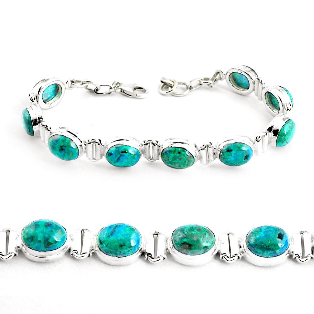 36.16cts natural green chrysocolla 925 sterling silver tennis bracelet p41031
