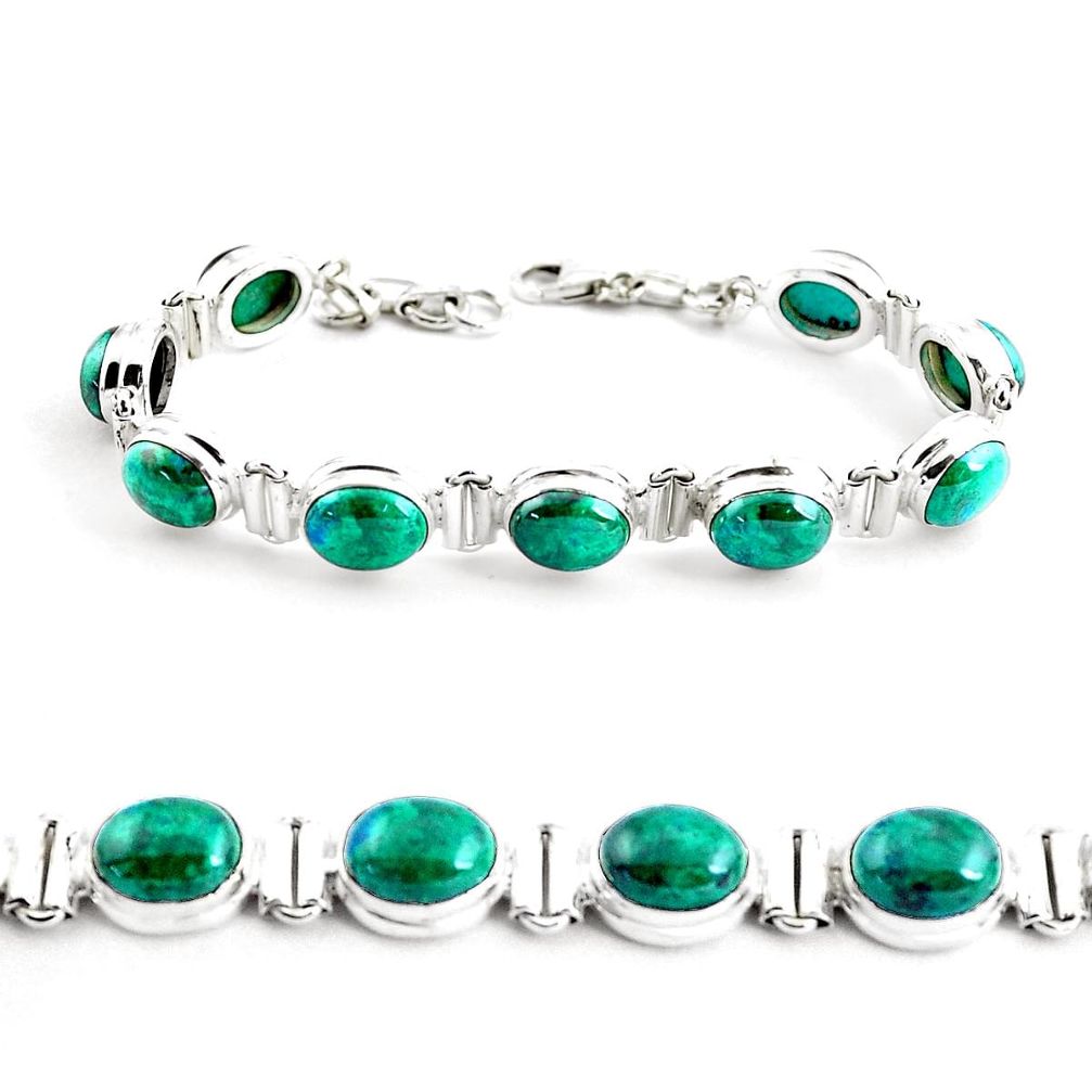 37.79cts natural green chrysocolla 925 sterling silver tennis bracelet p41034