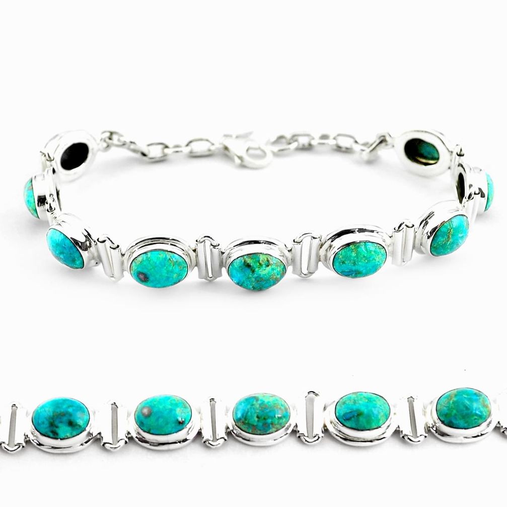 29.72cts natural green chrysocolla 925 sterling silver tennis bracelet p70721