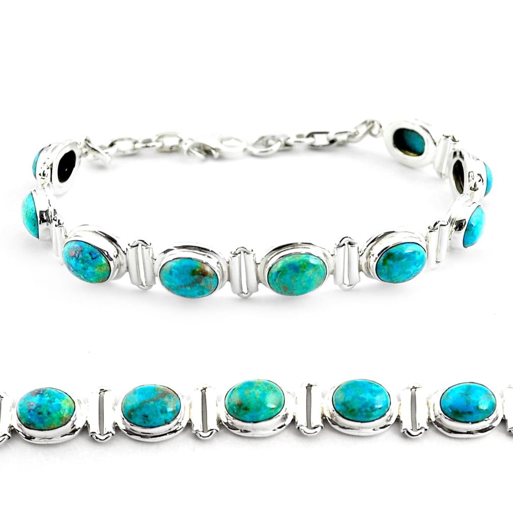 30.41cts natural green chrysocolla 925 sterling silver tennis bracelet p70722