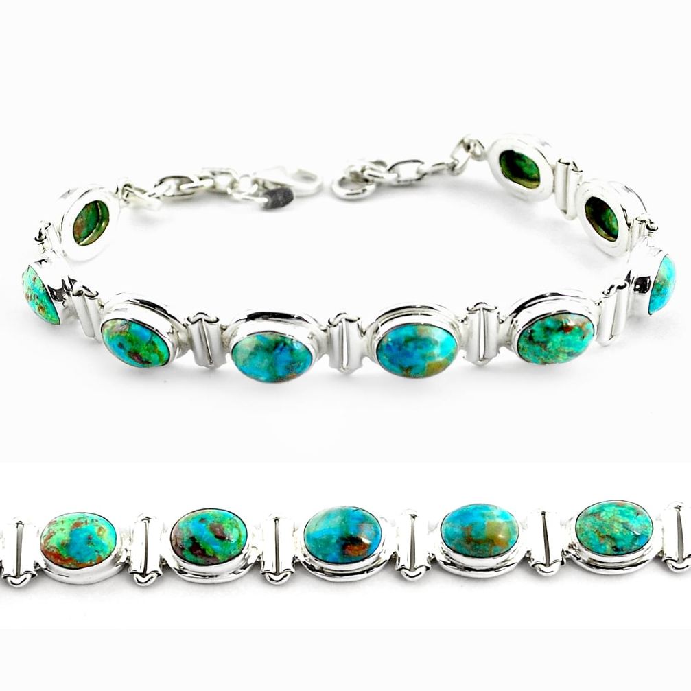 30.65cts natural green chrysocolla 925 sterling silver tennis bracelet p70725