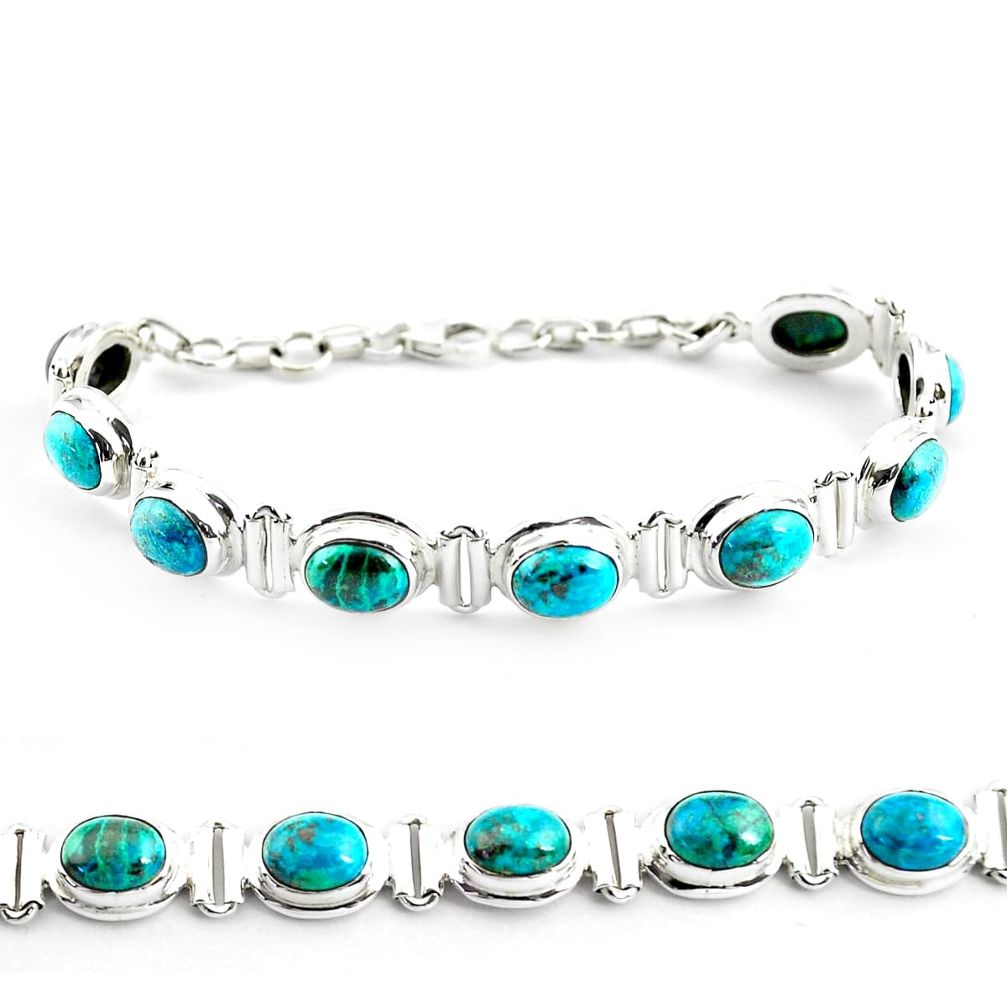30.41cts natural green chrysocolla 925 sterling silver tennis bracelet p70727