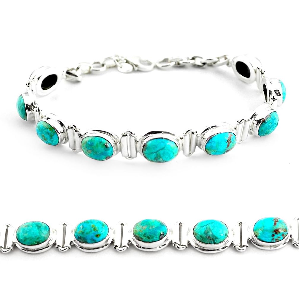 27.64cts natural green chrysocolla 925 sterling silver tennis bracelet p70730