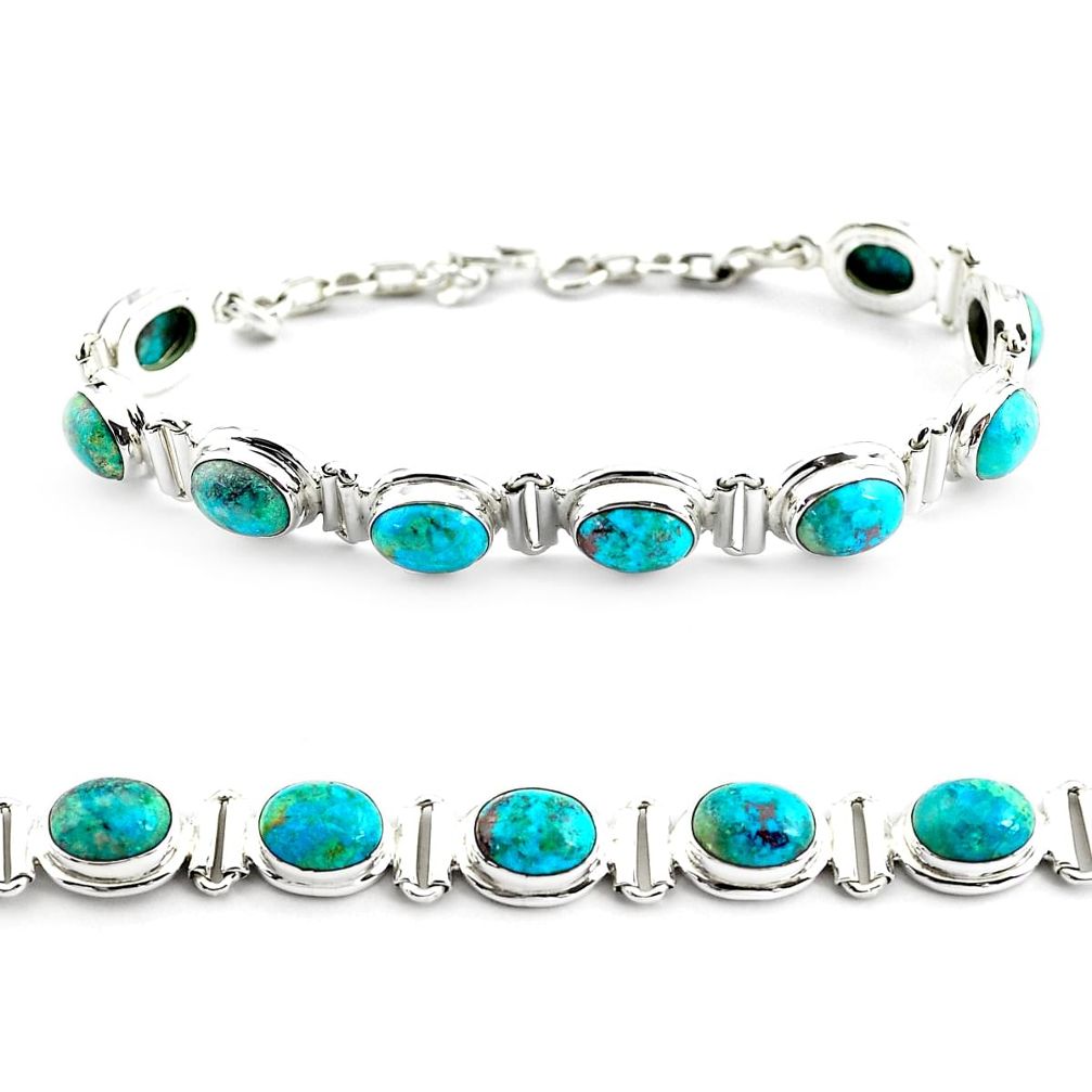 30.41cts natural green chrysocolla 925 sterling silver tennis bracelet p70734
