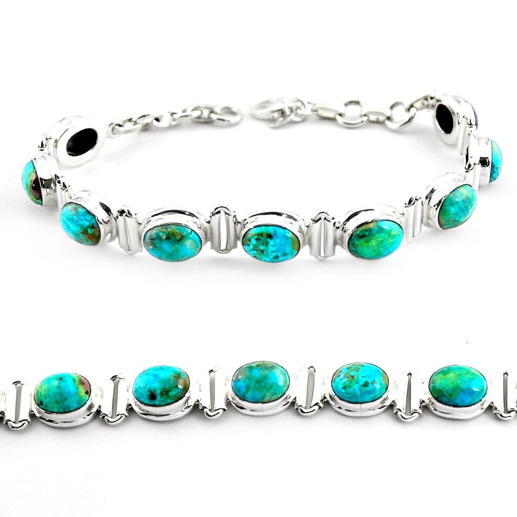 28.95cts natural green chrysocolla 925 sterling silver tennis bracelet p70735