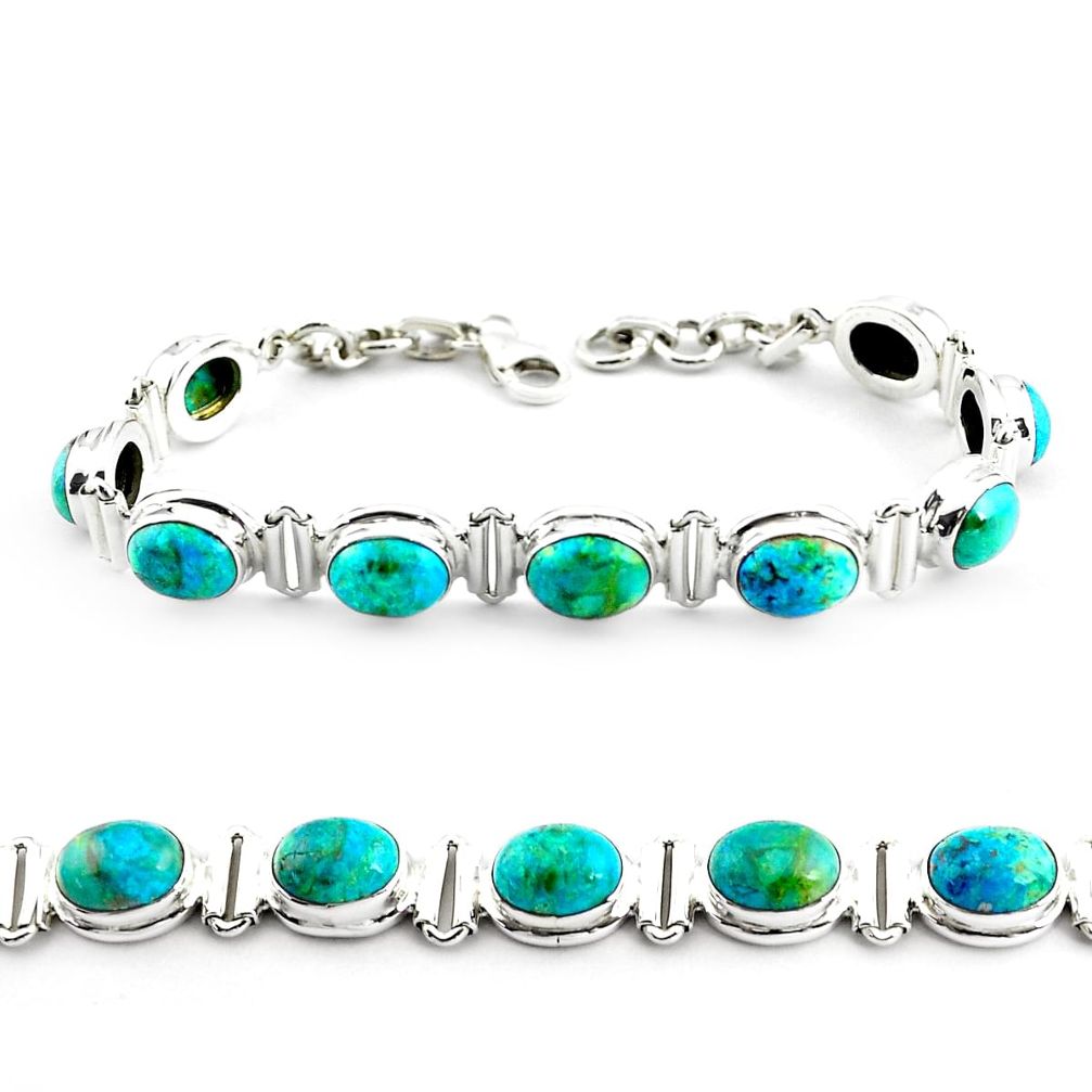 29.72cts natural green chrysocolla 925 sterling silver tennis bracelet p70737