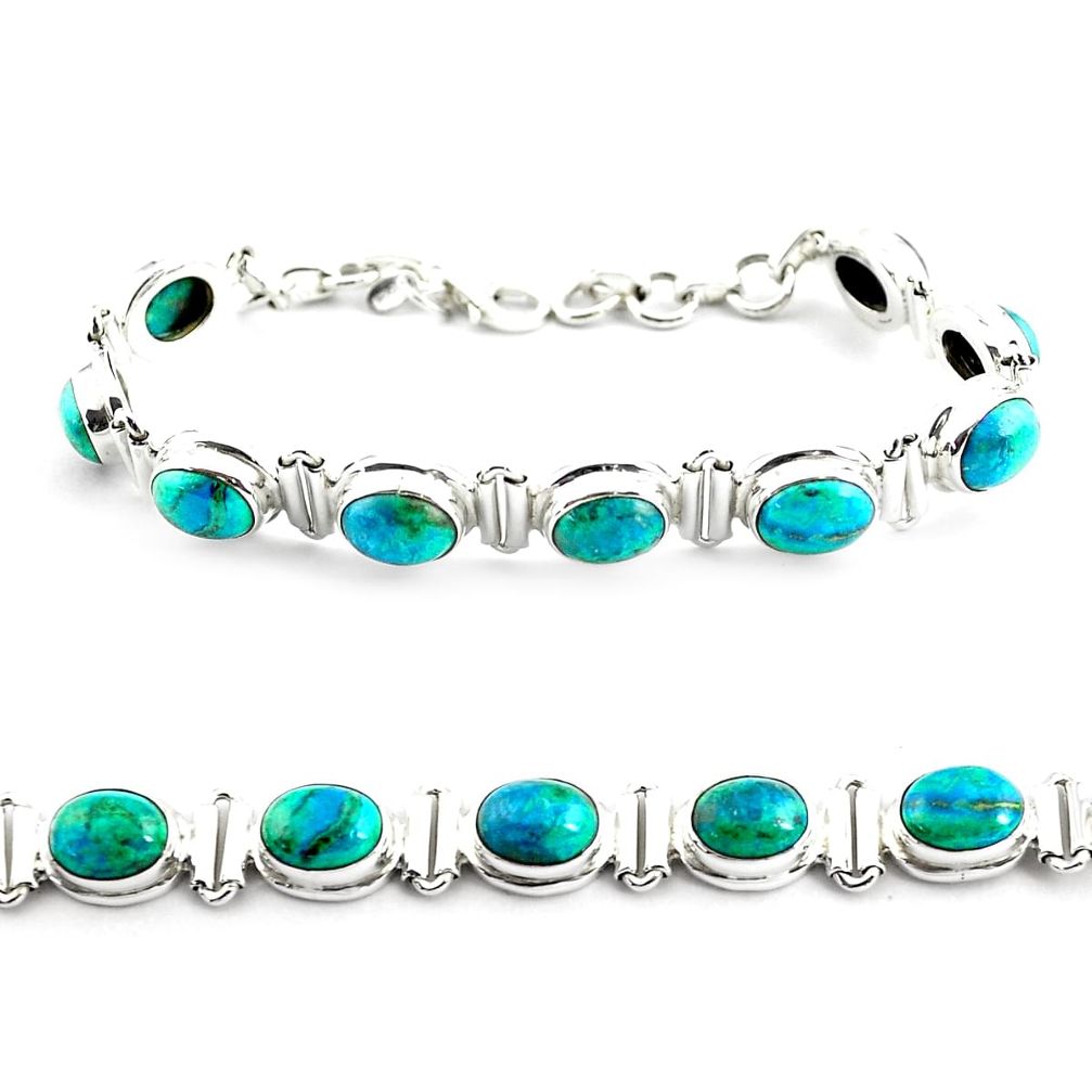 28.95cts natural green chrysocolla 925 sterling silver tennis bracelet p70739