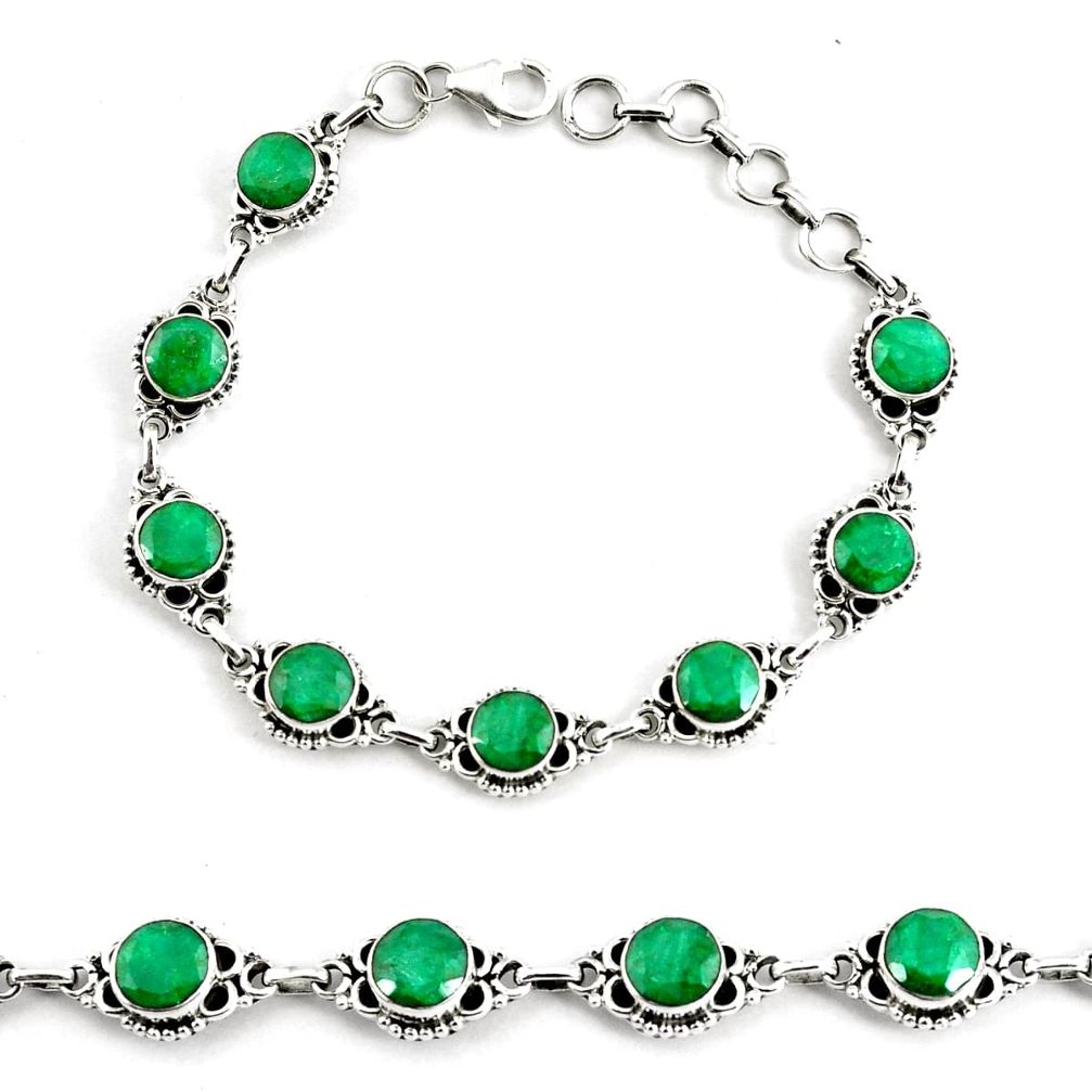 19.30cts natural green emerald 925 silver tennis bracelet jewelry p68062