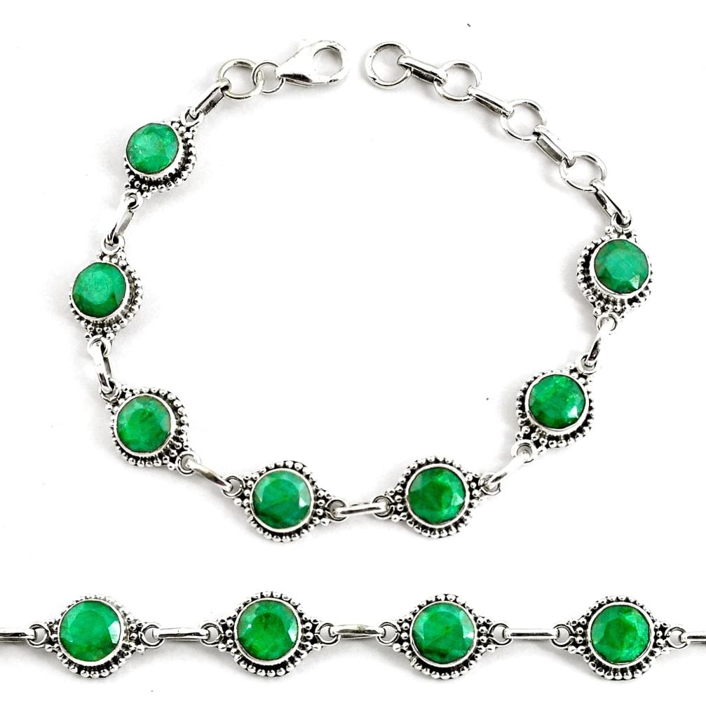 17.54cts natural green emerald 925 silver tennis bracelet jewelry p68067