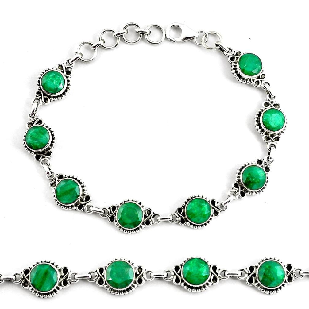 19.34cts natural green emerald 925 silver tennis bracelet jewelry p68069