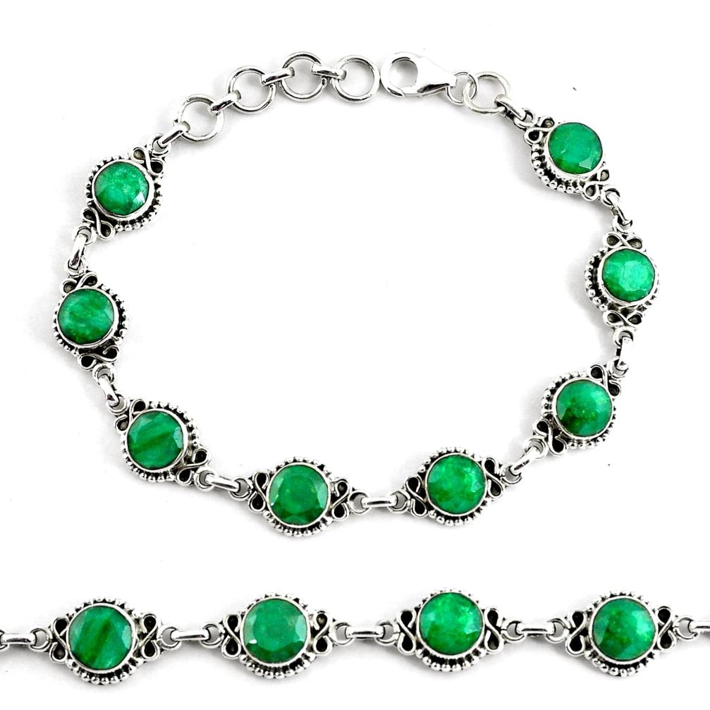 19.04cts natural green emerald 925 silver tennis bracelet jewelry p68071