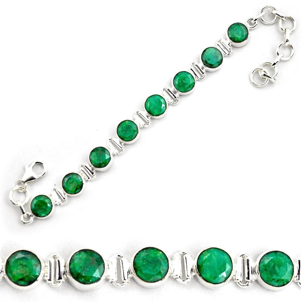 23.29cts natural green emerald 925 sterling silver tennis bracelet p87806