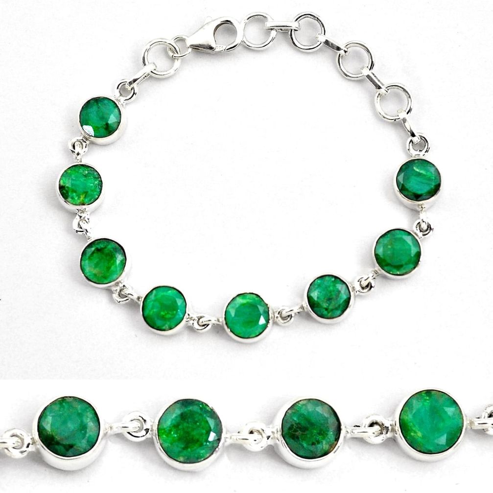 22.32cts natural green emerald 925 sterling silver tennis bracelet p87810