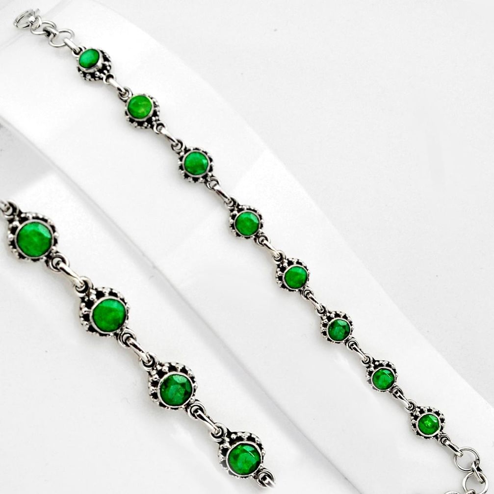 7.58cts natural green emerald 925 sterling silver tennis bracelet p89145