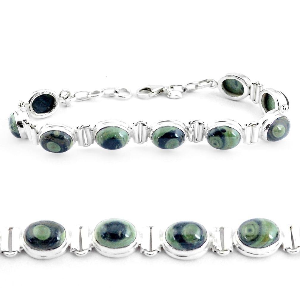 39.91cts natural green kambaba jasper 925 silver tennis bracelet p40046