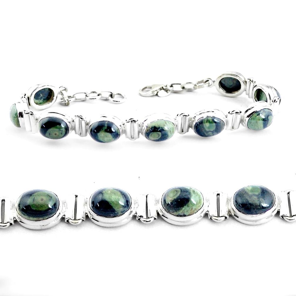 36.99cts natural green kambaba jasper 925 silver tennis bracelet p40047