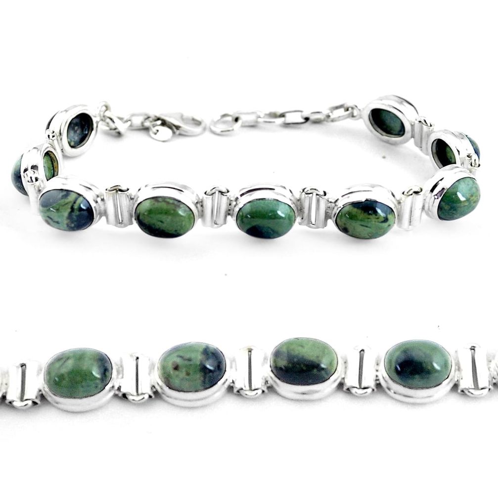 37.41cts natural green kambaba jasper 925 silver tennis bracelet p40050