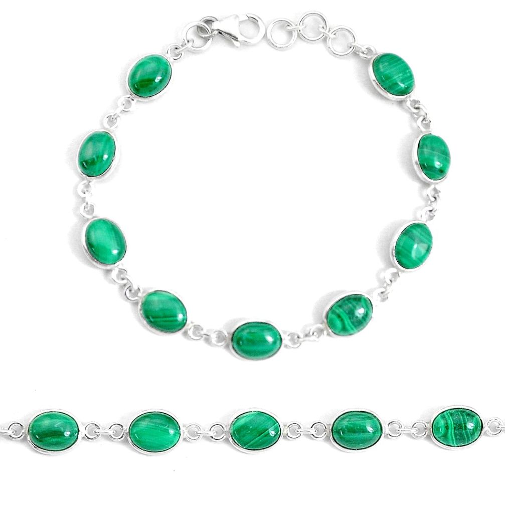 25.28cts natural green malachite 925 silver tennis bracelet jewelry p34713