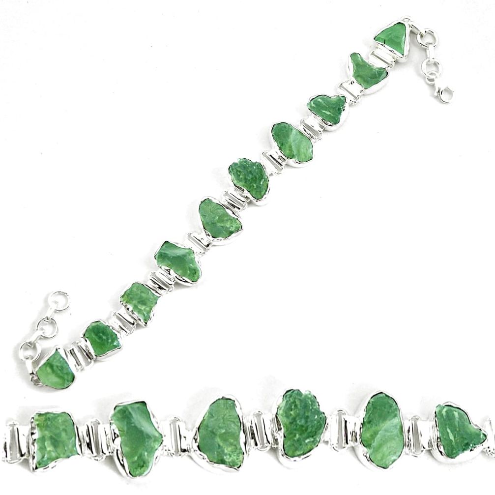 42.86cts natural green moldavite 925 silver tennis bracelet jewelry p34536