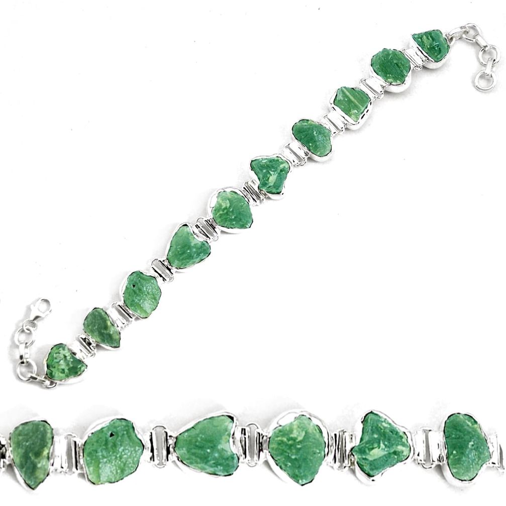 49.89cts natural green moldavite 925 silver tennis bracelet jewelry p34538