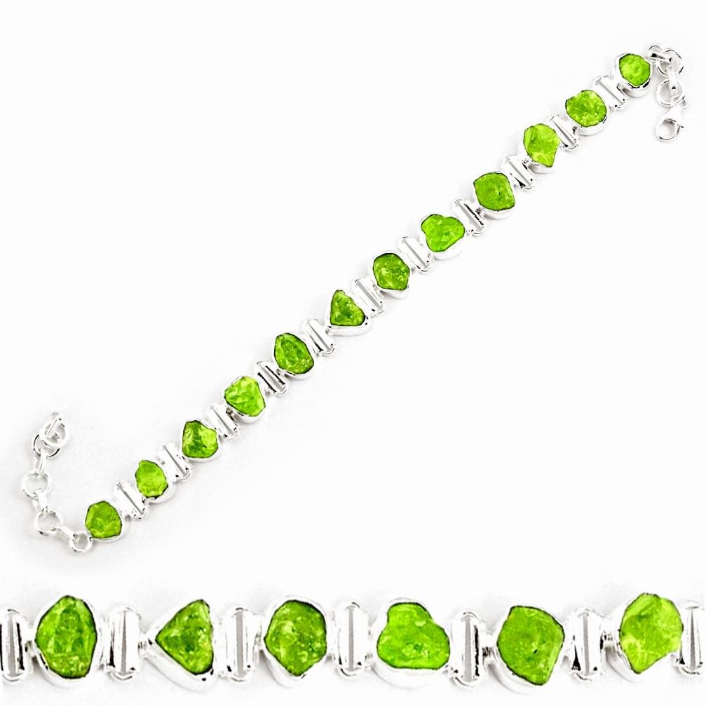 51.20cts natural green peridot rough 925 silver tennis bracelet p69028