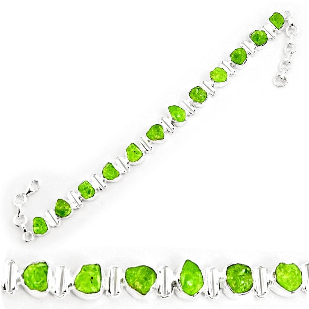 44.03cts natural green peridot rough 925 silver tennis bracelet p69033