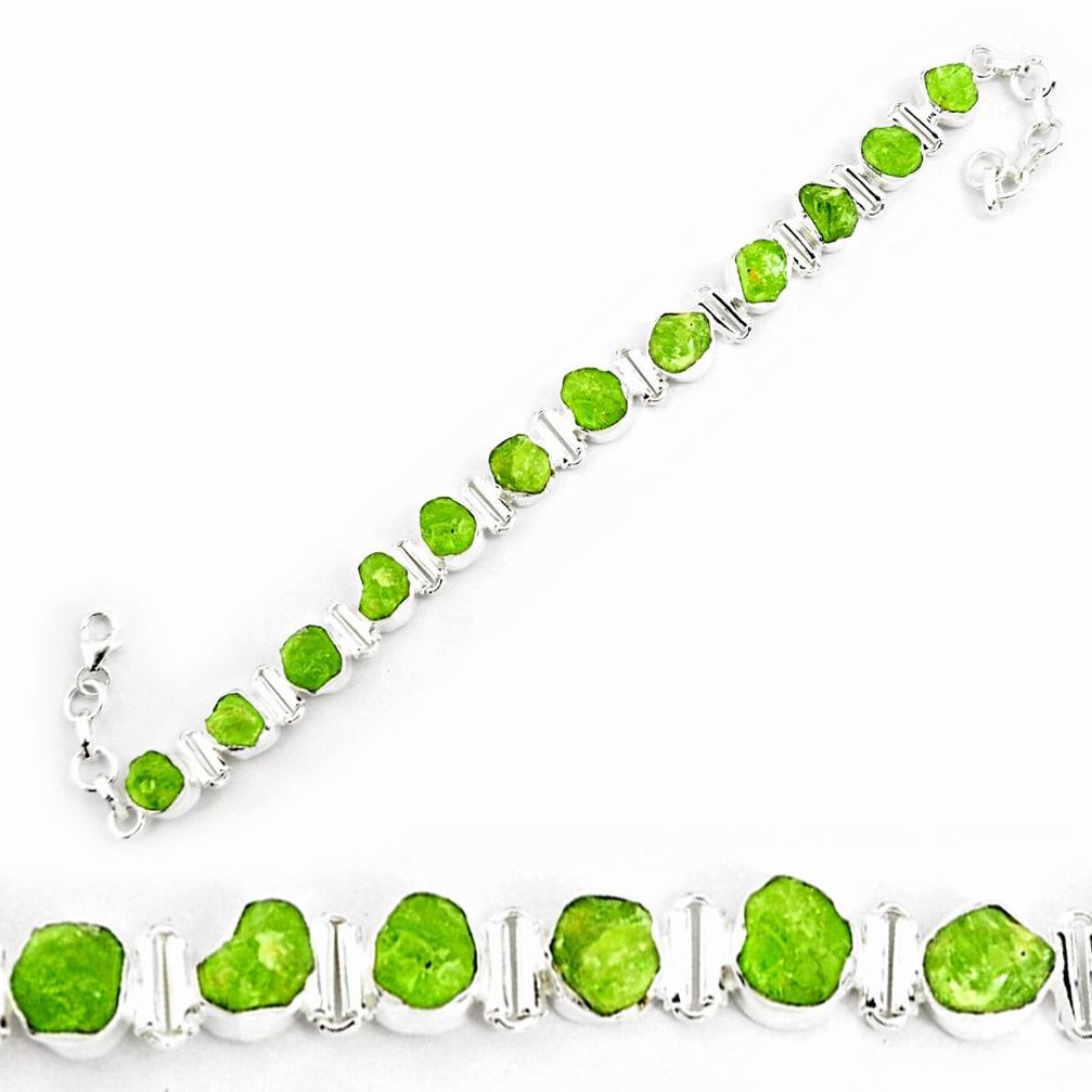 46.27cts natural green peridot rough 925 silver tennis bracelet p69035