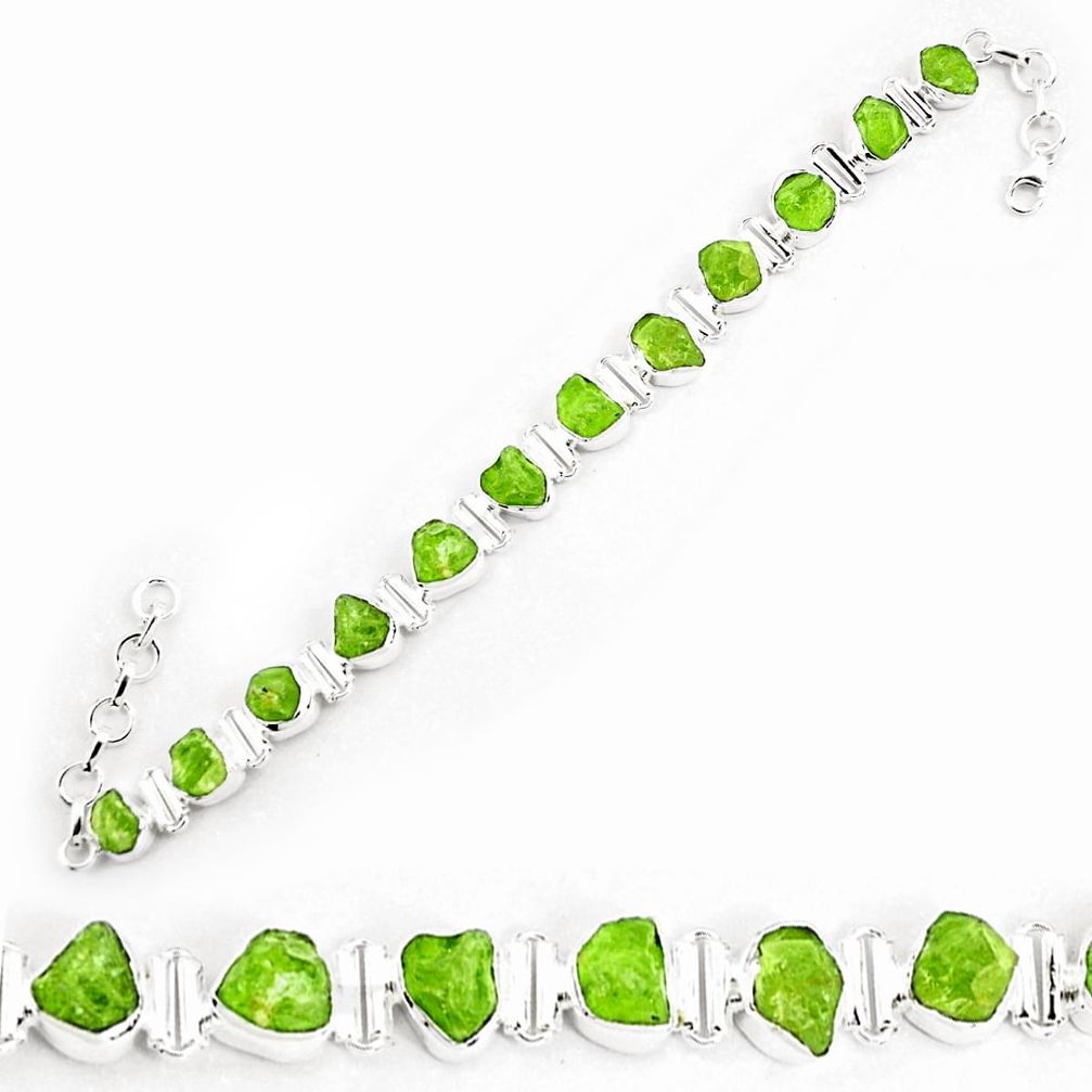 48.16cts natural green peridot rough 925 silver tennis bracelet p69036