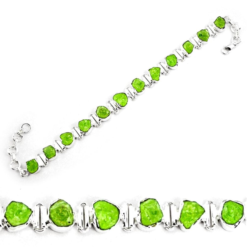 51.68cts natural green peridot rough 925 silver tennis bracelet p69038