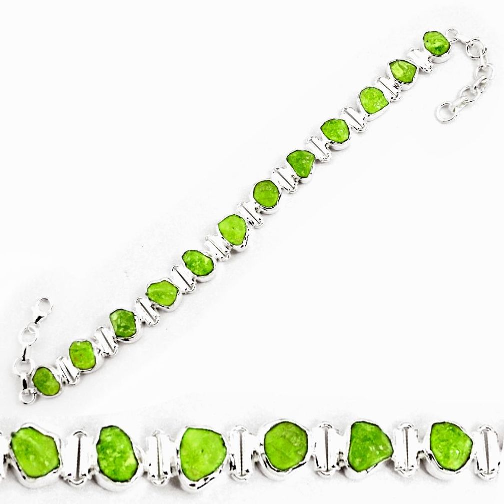 46.27cts natural green peridot rough 925 silver tennis bracelet p69039