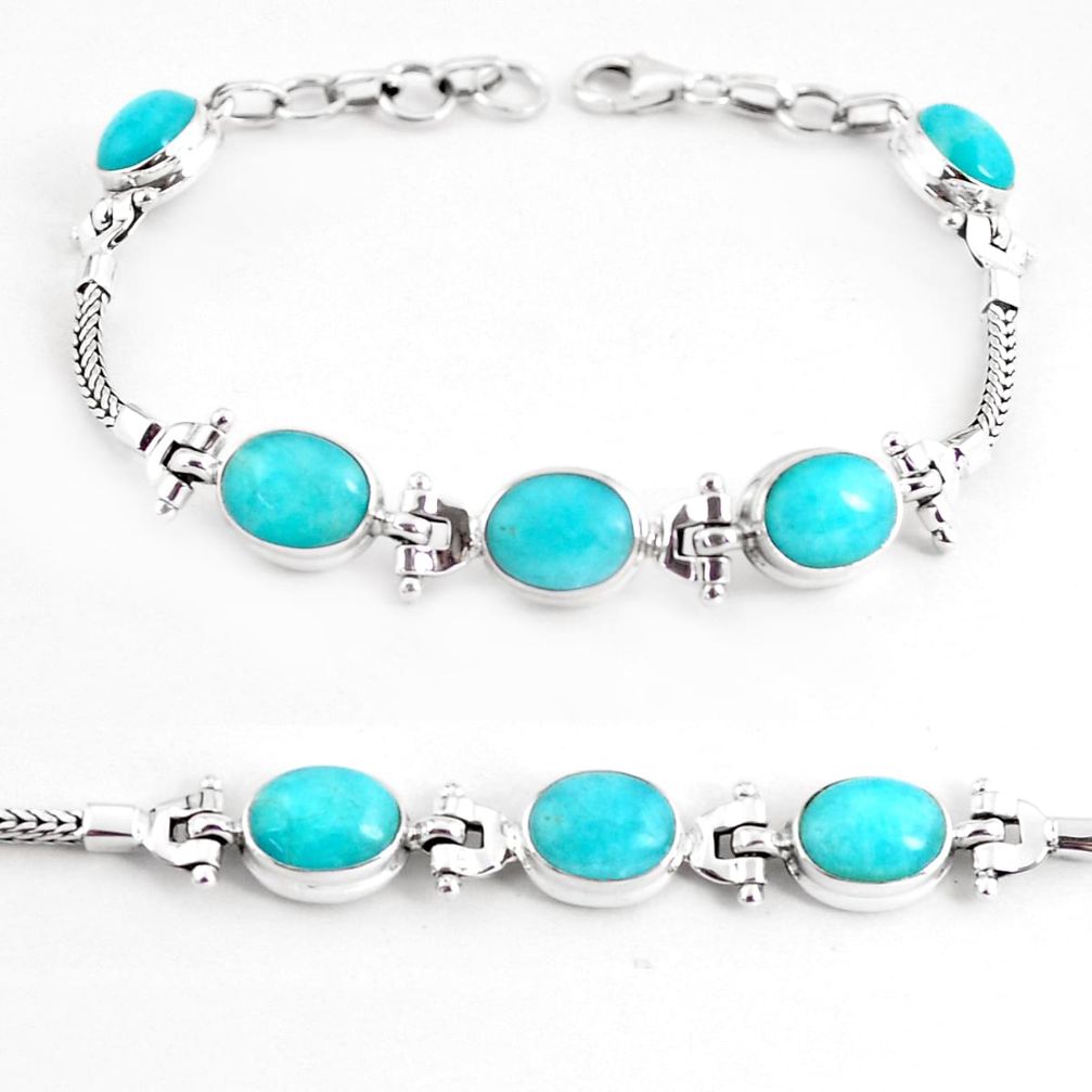 21.04cts natural green peruvian amazonite 925 silver tennis bracelet p54716