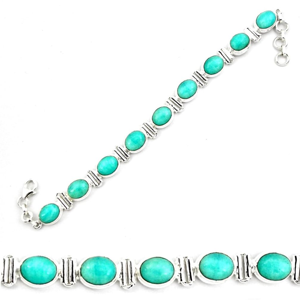 41.19cts natural green peruvian amazonite 925 silver tennis bracelet p70622