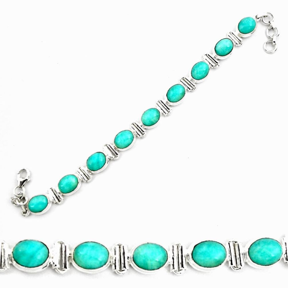 42.29cts natural green peruvian amazonite 925 silver tennis bracelet p70623