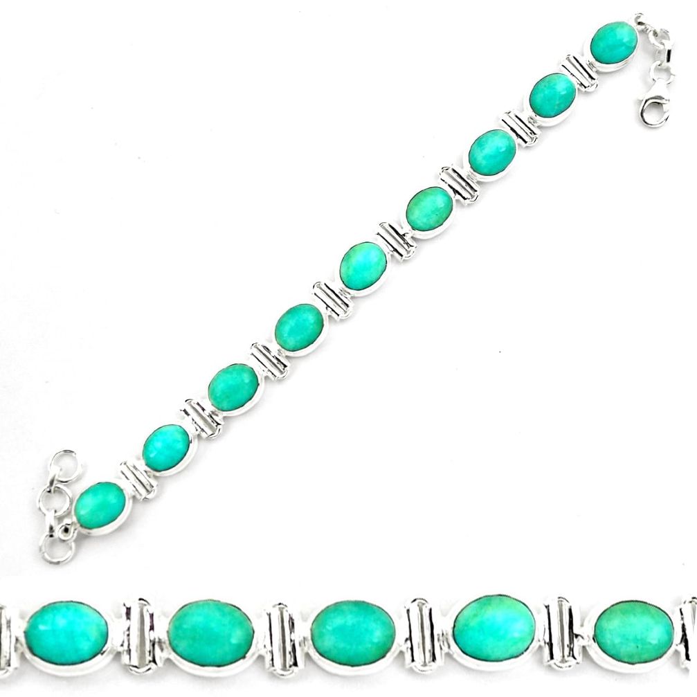 41.10cts natural green peruvian amazonite 925 silver tennis bracelet p70626