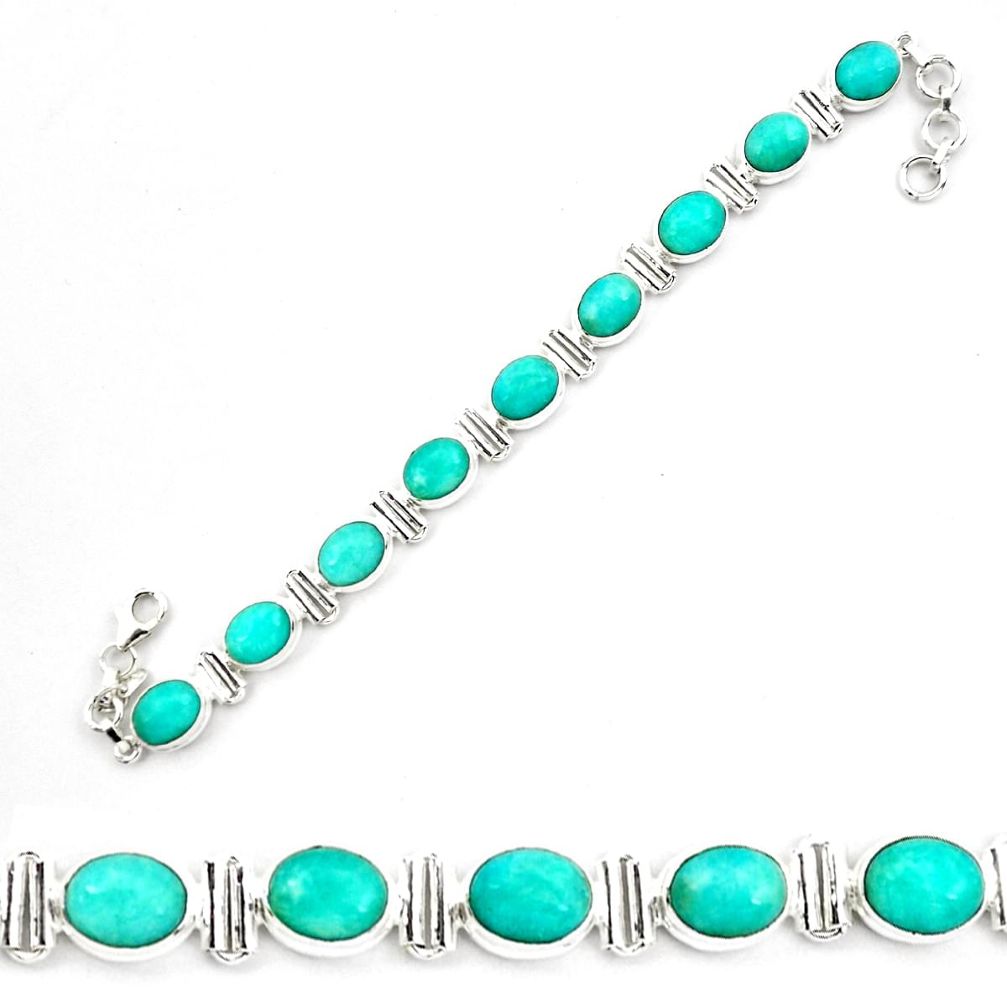 41.55cts natural green peruvian amazonite 925 silver tennis bracelet p70628