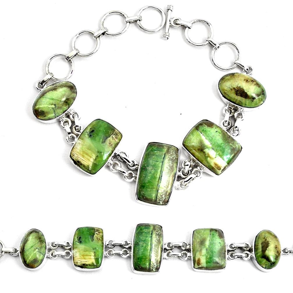 55.27cts natural green swiss imperial opal 925 silver tennis bracelet p46021