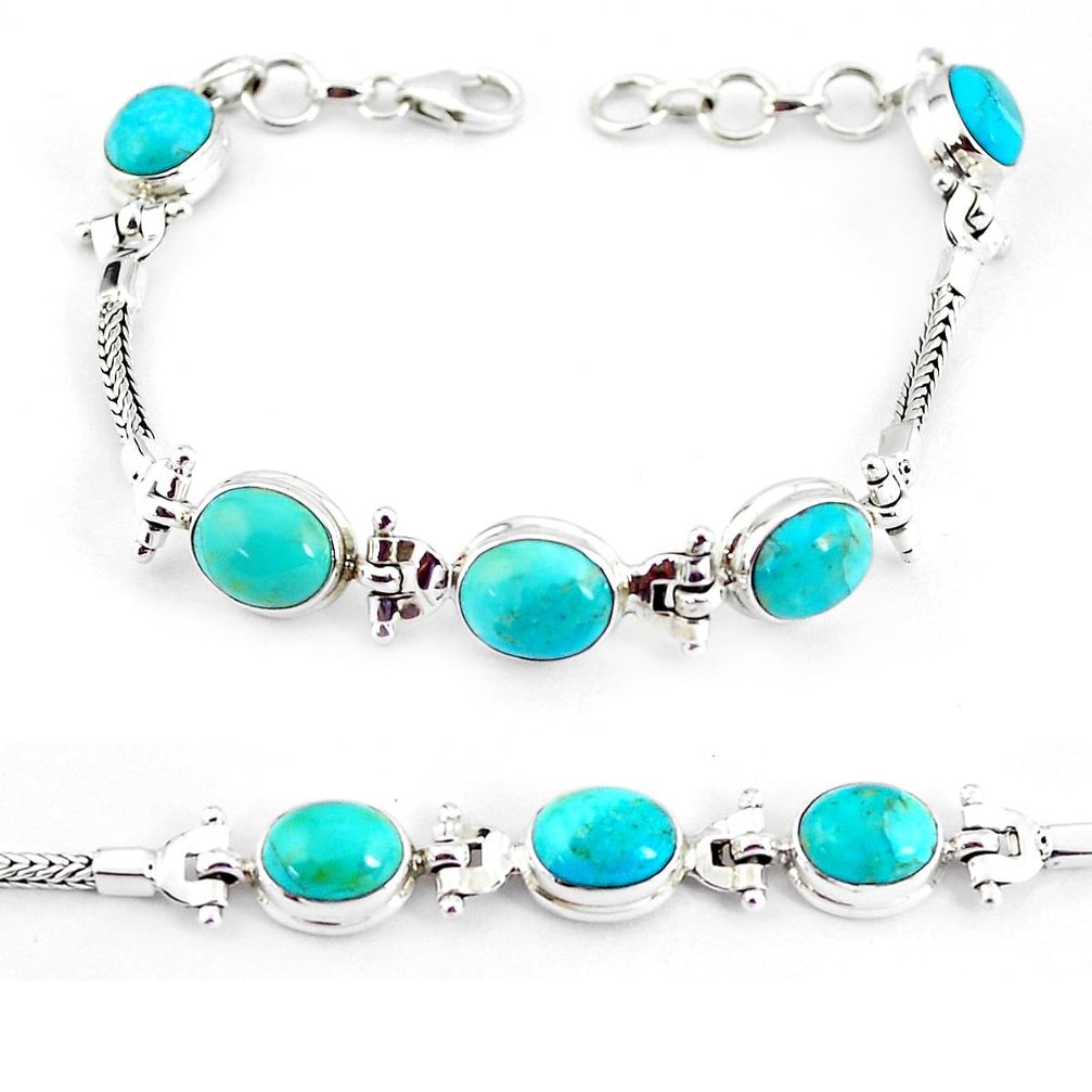 21.72cts natural green turquoise tibetan 925 silver tennis bracelet p54789