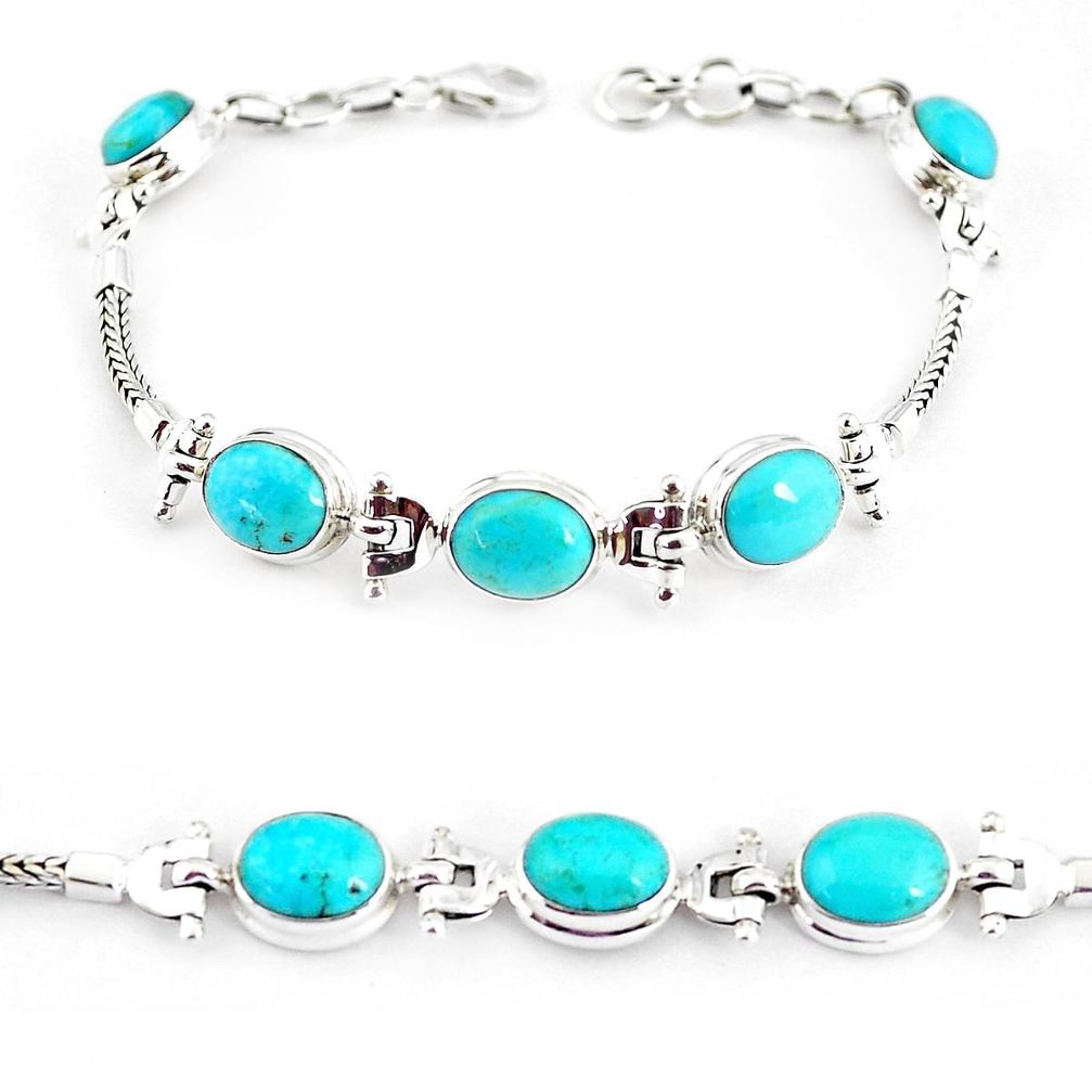 21.03cts natural green turquoise tibetan 925 silver tennis bracelet p54794