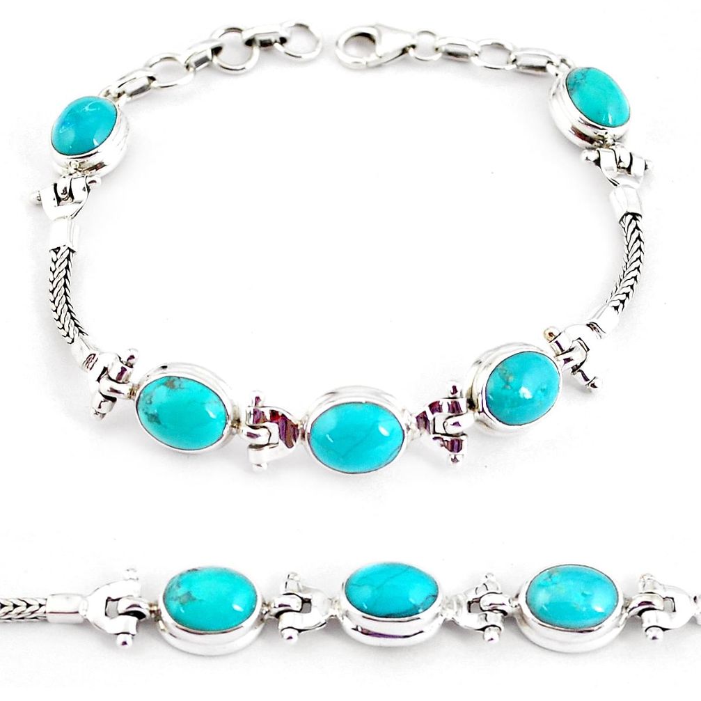 20.54cts natural green turquoise tibetan 925 silver tennis bracelet p54798