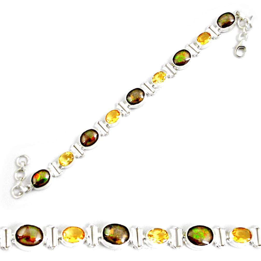 28.30cts natural multi color ammolite citrine 925 silver tennis bracelet p64398