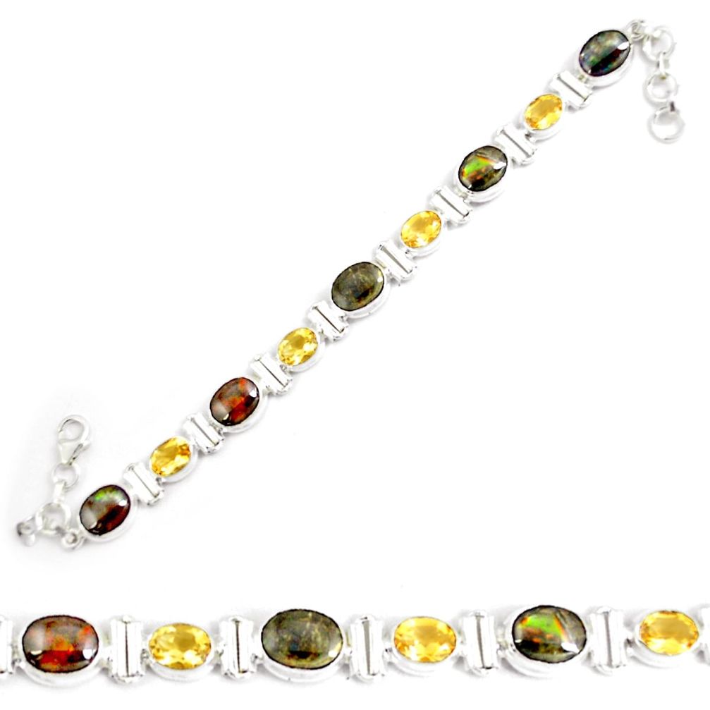 29.55cts natural multi color ammolite oval 925 silver tennis bracelet p64391