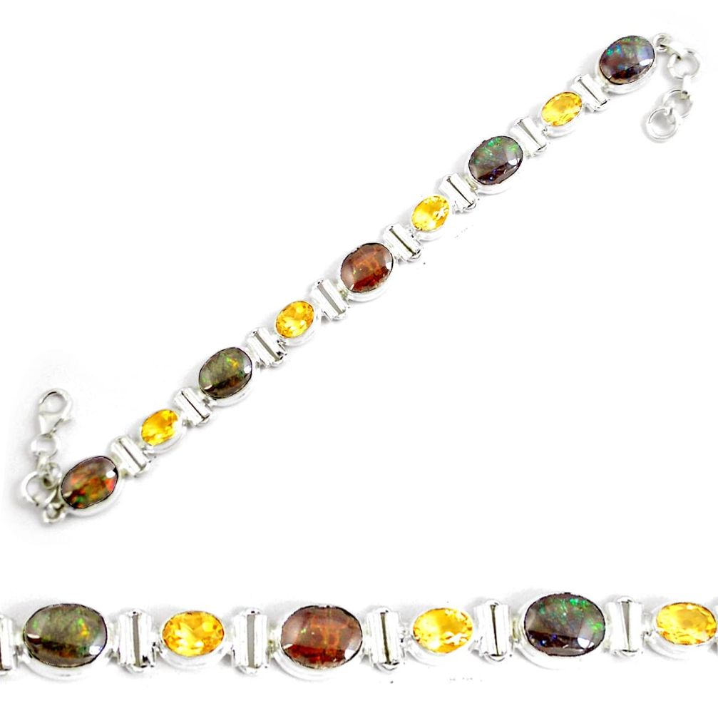 29.22cts natural multi color ammolite oval 925 silver tennis bracelet p64393