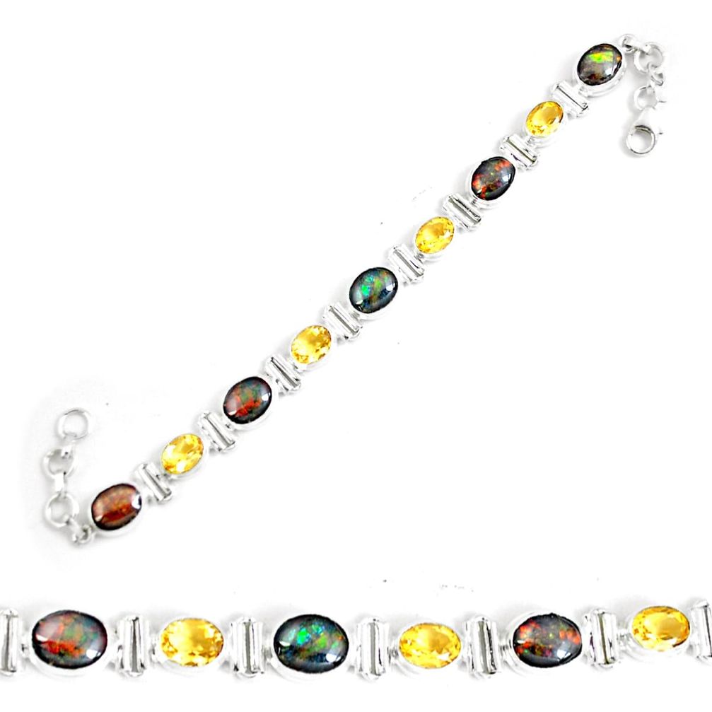 28.62cts natural multi color ammolite oval 925 silver tennis bracelet p64394