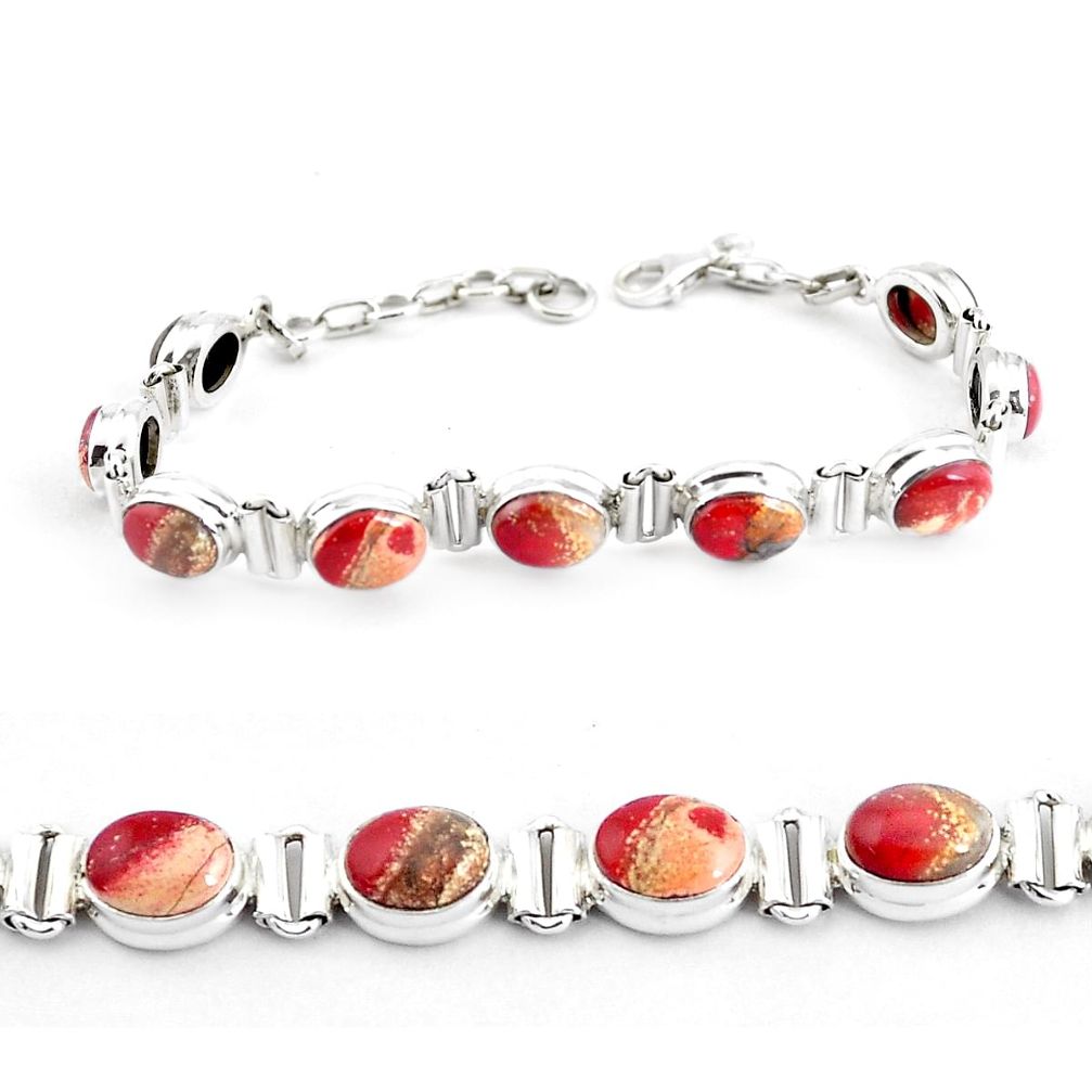 30.07cts natural multi color brecciated jasper 925 silver tennis bracelet p40053