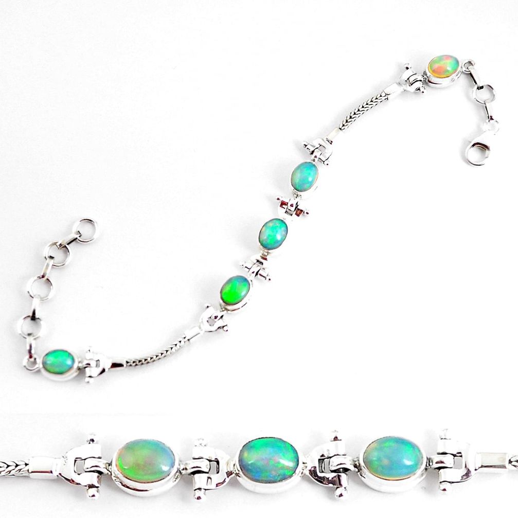 10.42cts natural multi color ethiopian opal 925 silver tennis bracelet p54742