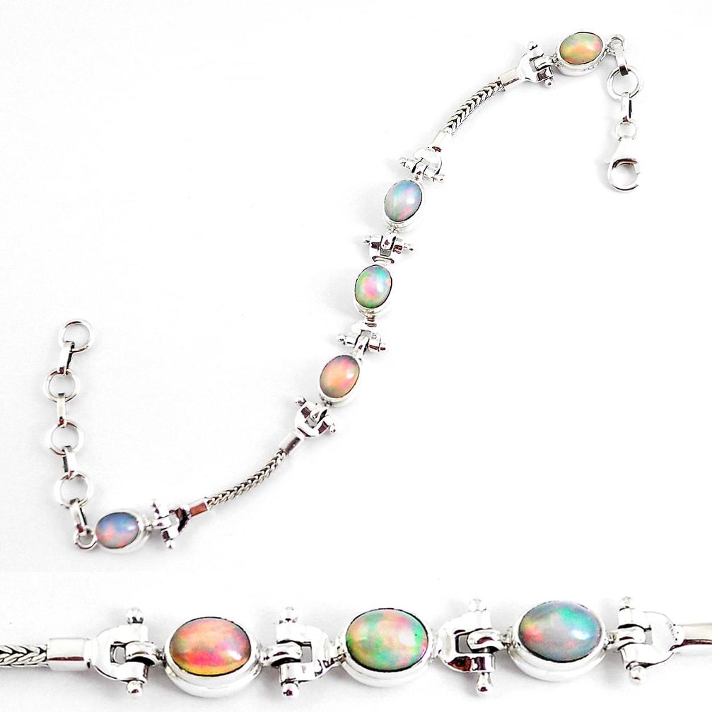 10.61cts natural multi color ethiopian opal 925 silver tennis bracelet p54743