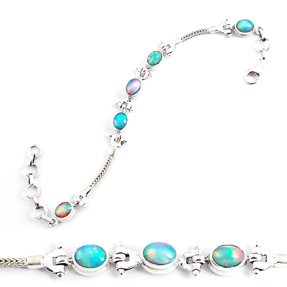 10.60cts natural multi color ethiopian opal 925 silver tennis bracelet p54745