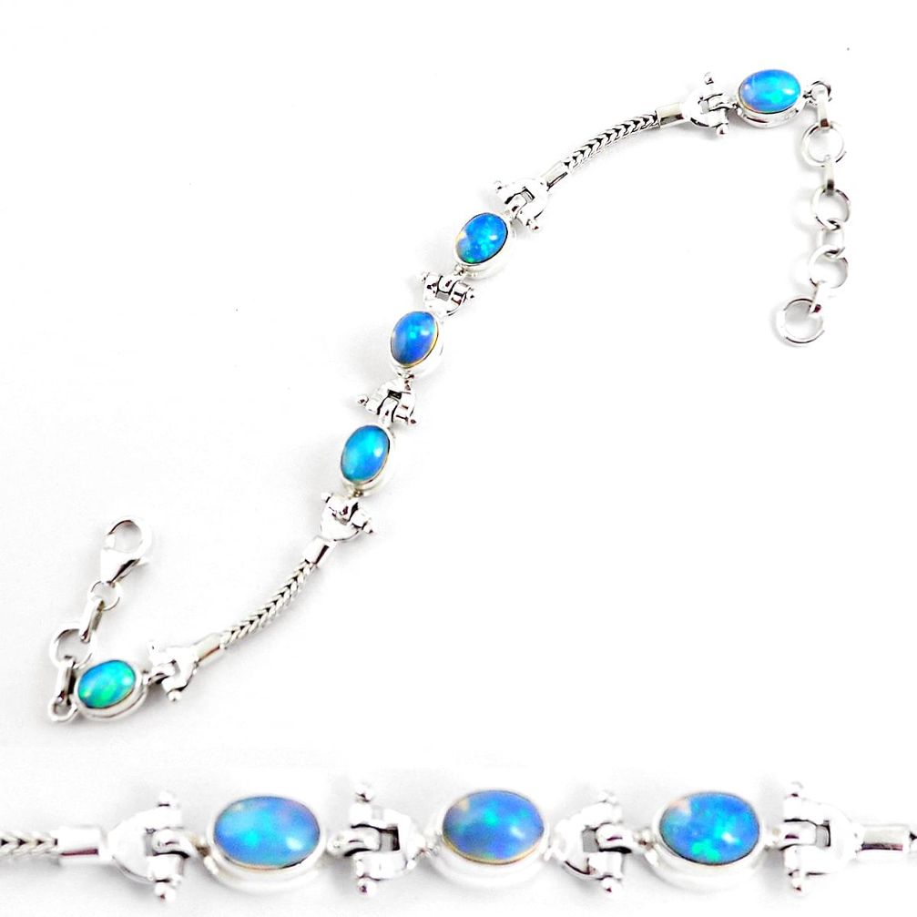 10.61cts natural multi color ethiopian opal 925 silver tennis bracelet p54751